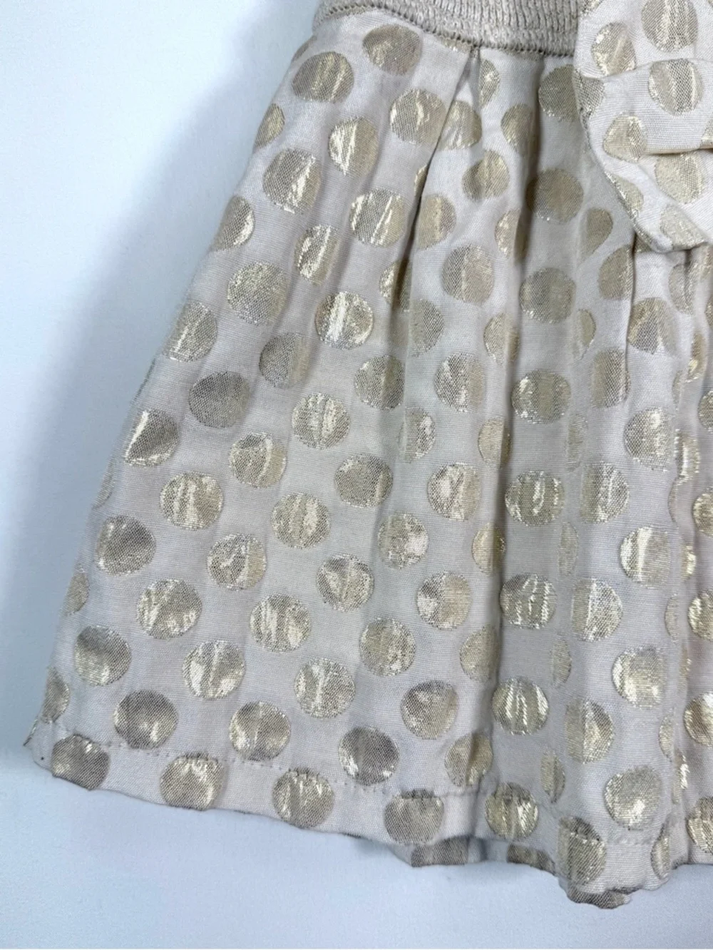 HEIRLOOMS By Polly Flinders Girls Dress Size 5/6 Medium Gold Polka Dot Bow‎ Knit